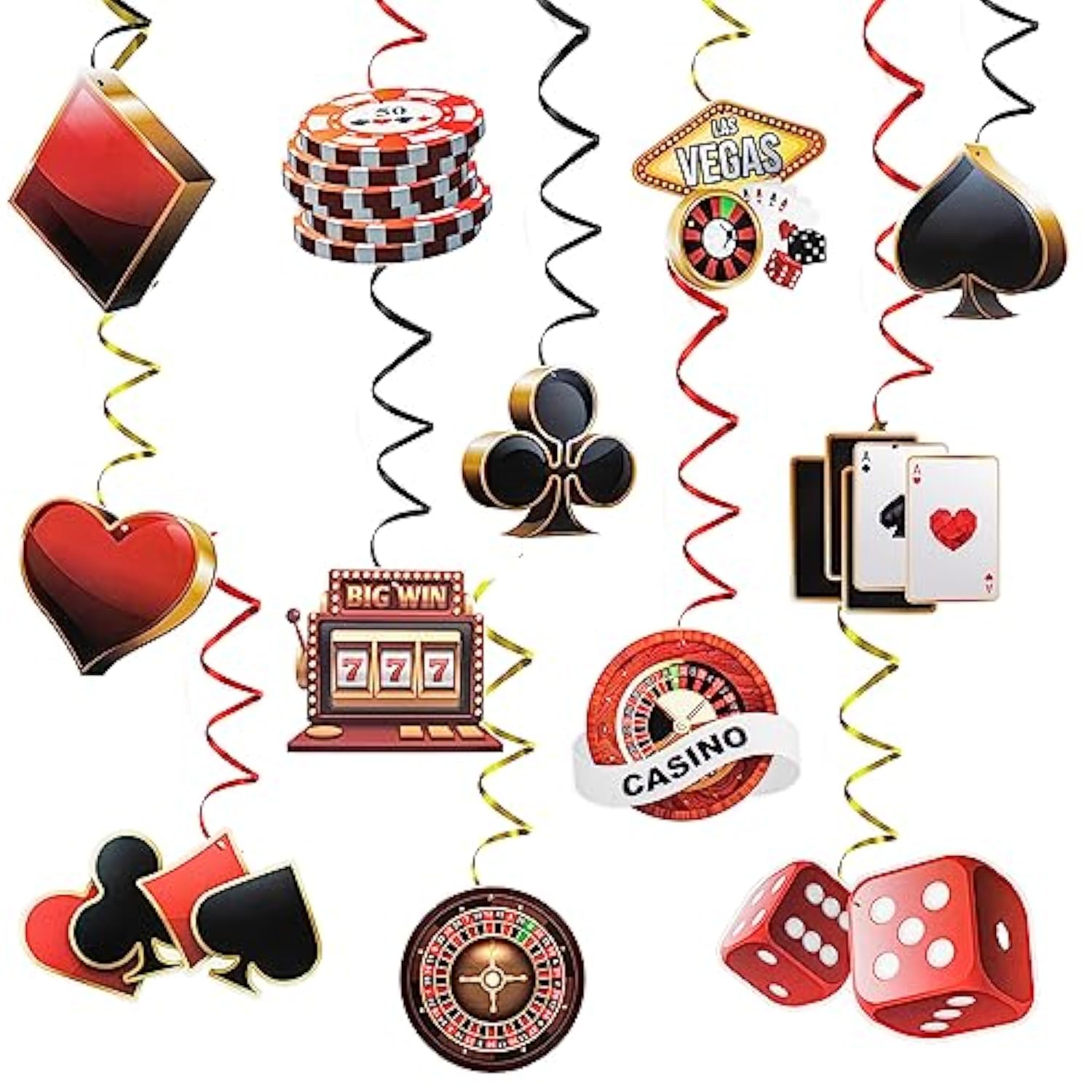 Casino Party Hanging Swirl Decorations: Las Vegas Theme, 24PCS