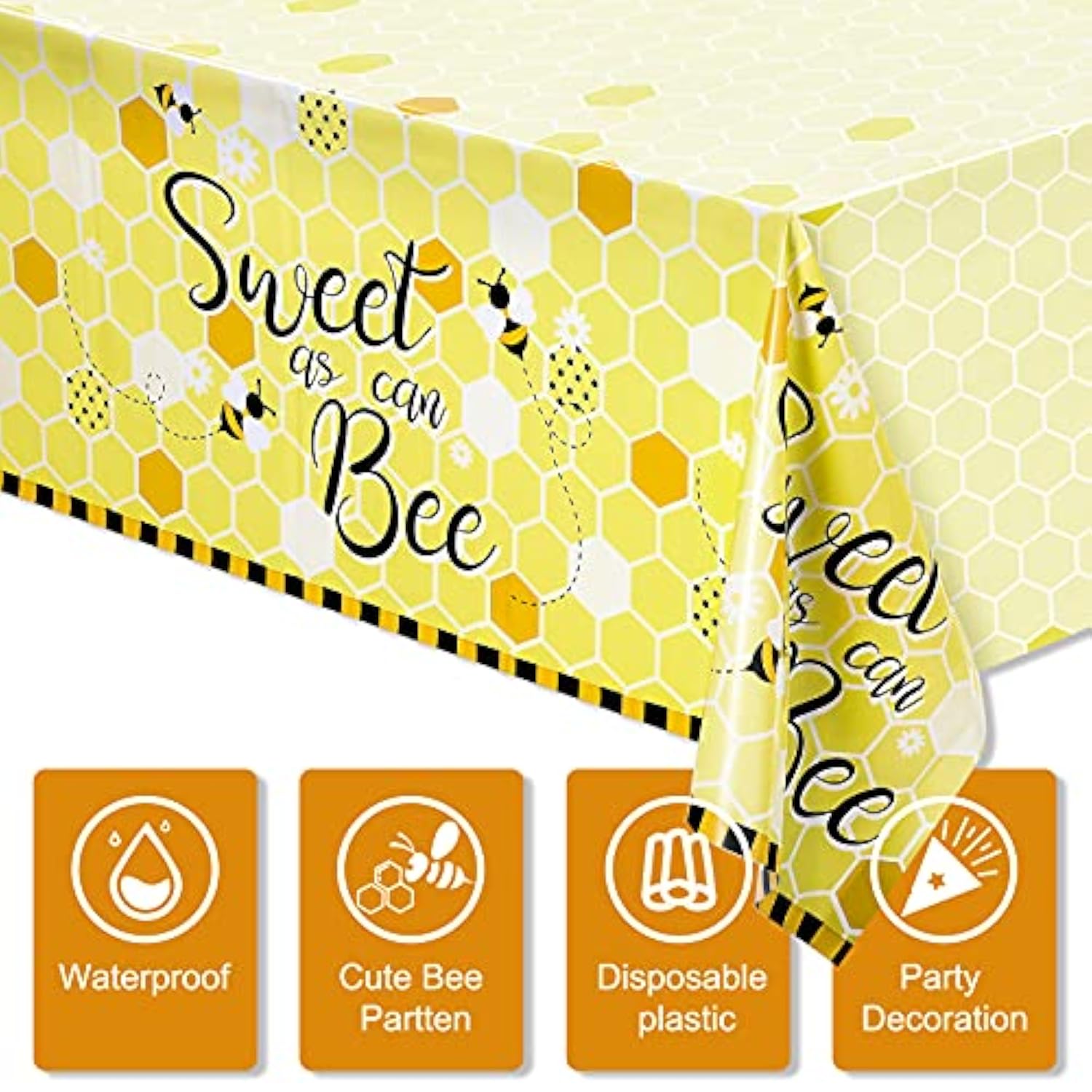 1pcs Sweet as Can Bee Tablecloth – 54"x108" Bee Theme Baby Shower Table Cover