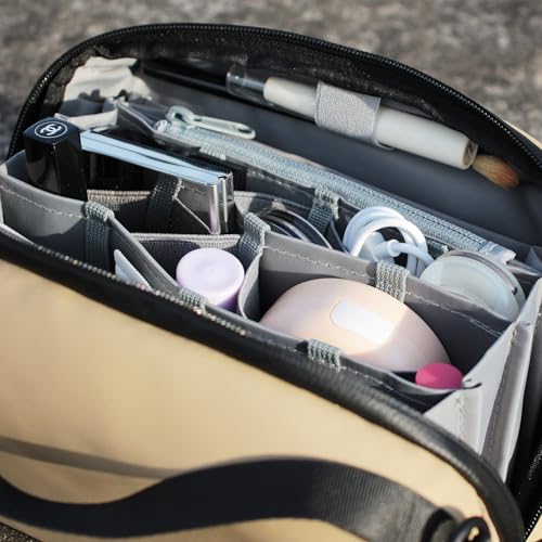 Alex T1 Large Storage Electronics Organizer - Ykk Water Resistant, Travel Accessories Sling Bag Edc Makeup Bag, Organizer For Cable Cord Charger Ipad - (Khaki)