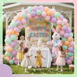 100 Pack Easter Decorations Pastel Balloons 12 Inch Macaron Balloons With Satin Ribbon Round Rainbow Latex Balloon For Easter Birthday Spring Wedding Bridal Shower Ceiling Party Decorations