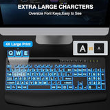 Large Print Backlit Keyboard, Wired Usb Lighted Computer Keyboards With 7-Colo