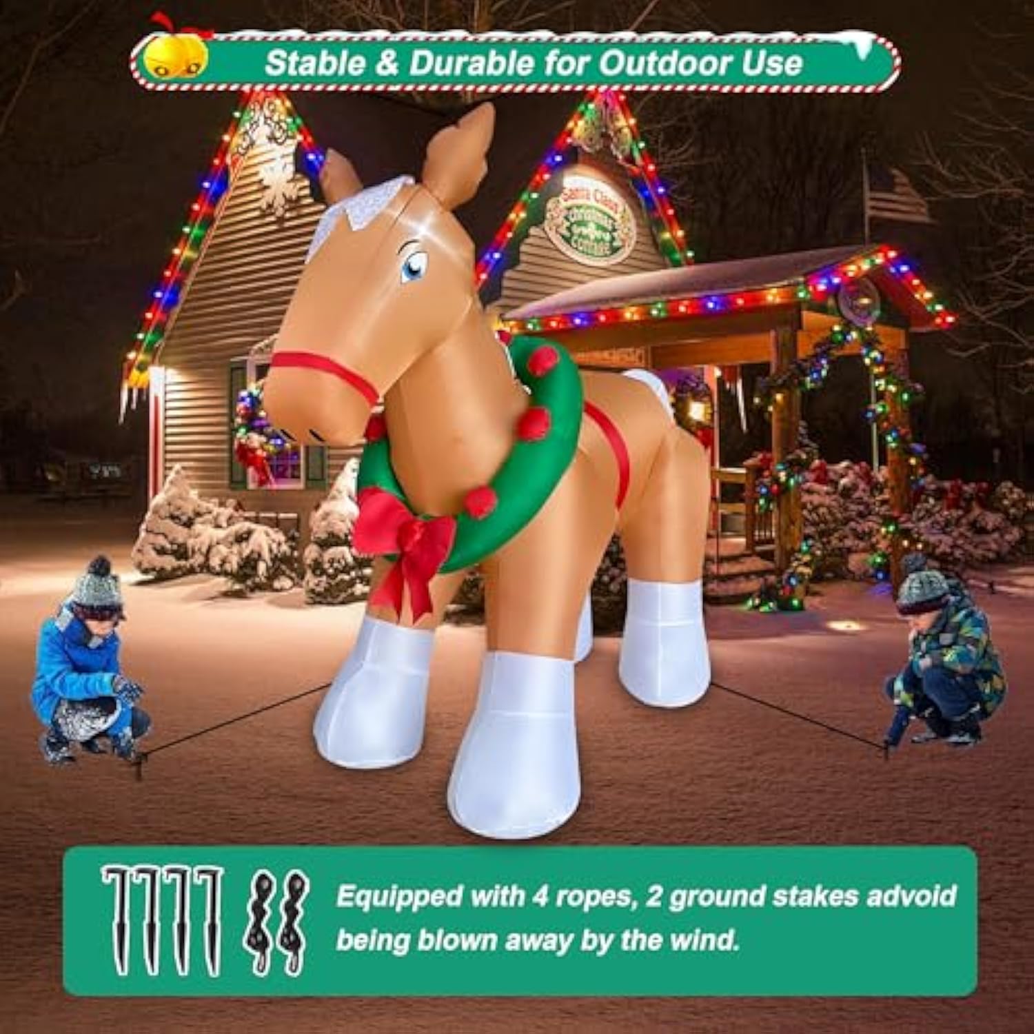 5 Ft Christmas Inflatable Horse Decoration, Led Lighted Xmas Horse Blow Up Decor For Farm Lawn Yard Garden Home Indoor O