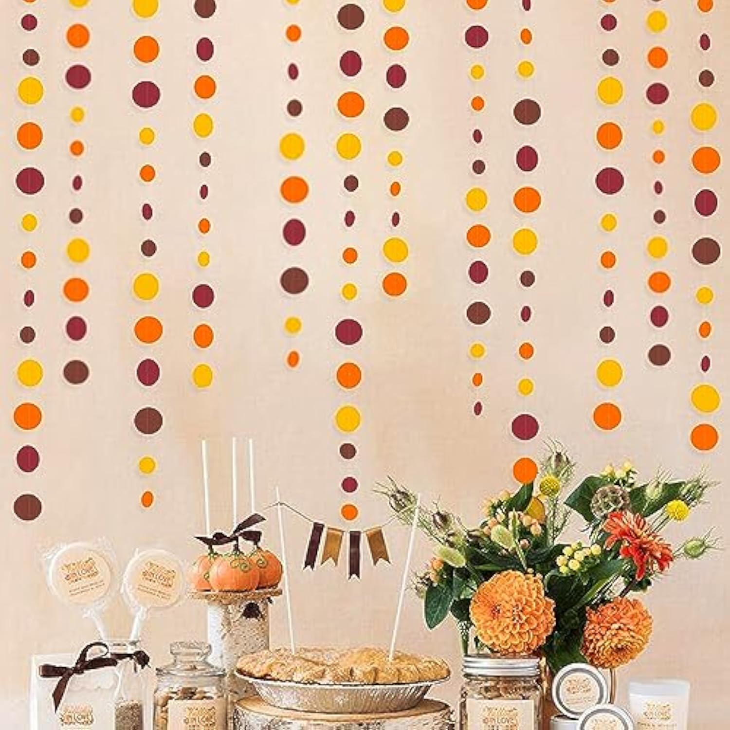 46Ft Fall Party Decorations Polka Dots Garlands Orange Yellow Burgundy Brown Hanging Paper Circle Dots Streamer For Birthday Wedding Baby Shower Fall Autumn Thanksgiving Harvest Party Decor Supplies
