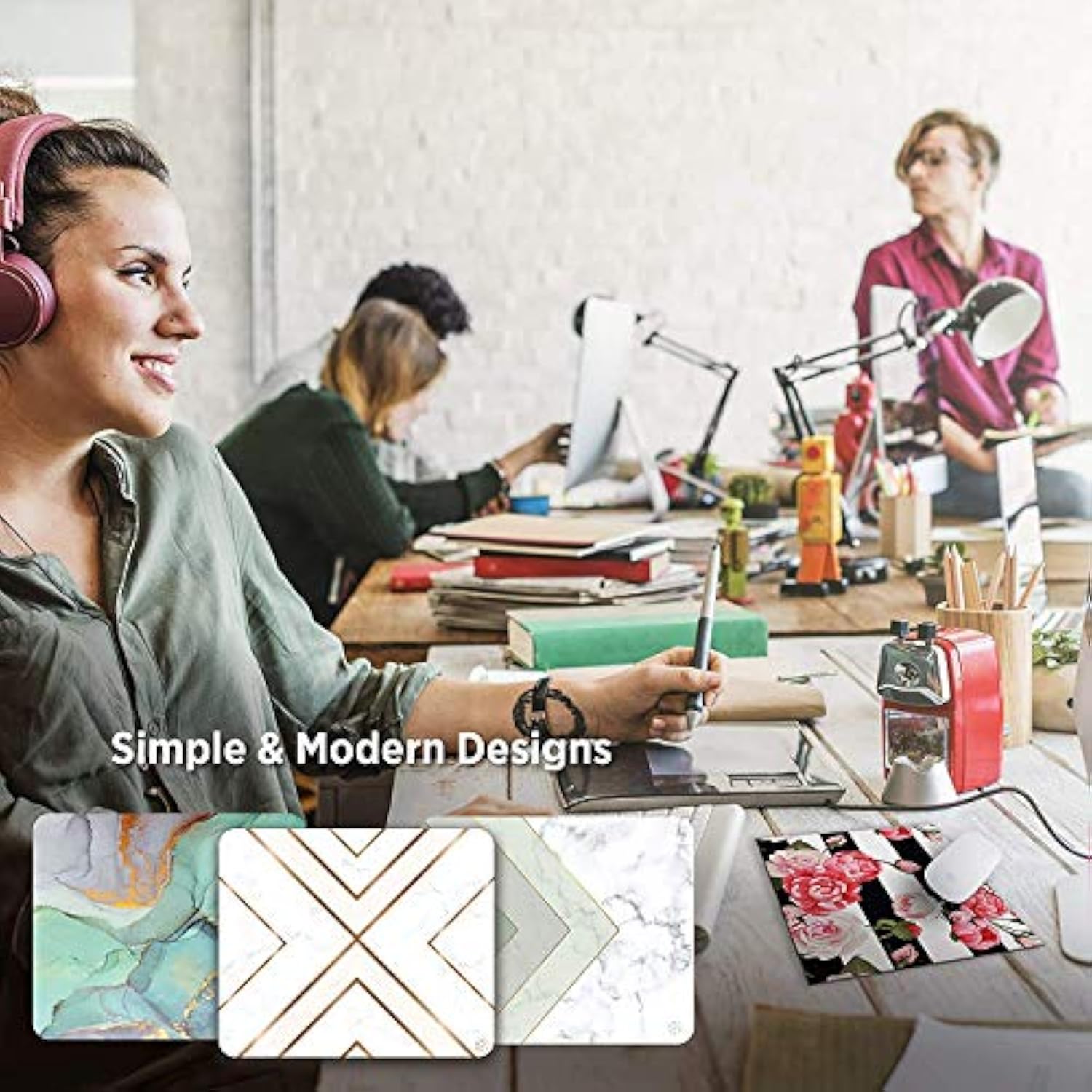 Mouse Pad Square Hockey Field Blue Tones Red, Non-Slip Rubber Base Mousepad Cute Mousemat For Laptop Computer Pc Office Home