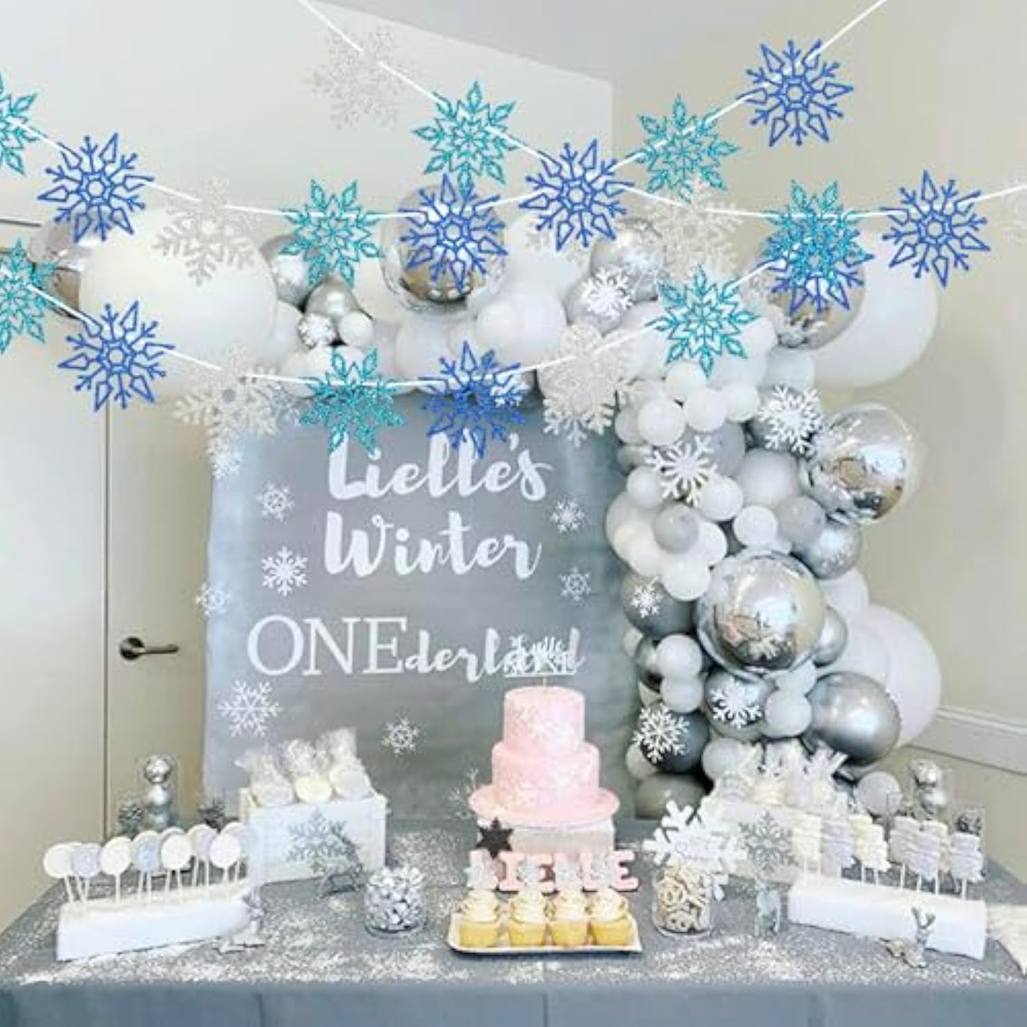 2 Pieces Snowflake Garland Banner Christmas Hanging Decorations, Winter Wonderland Decorations Frozen Birthday Party Supplies, Paper Snowflake Streamer For Holiday New Year Party Home Decor