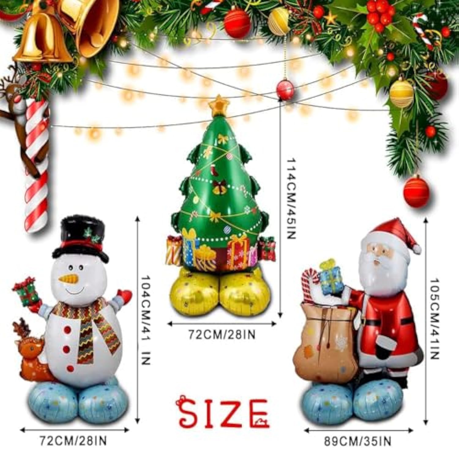 Inflatable Christmas Balloons Set with Santa, Snowman, and Christmas Tree for Decor