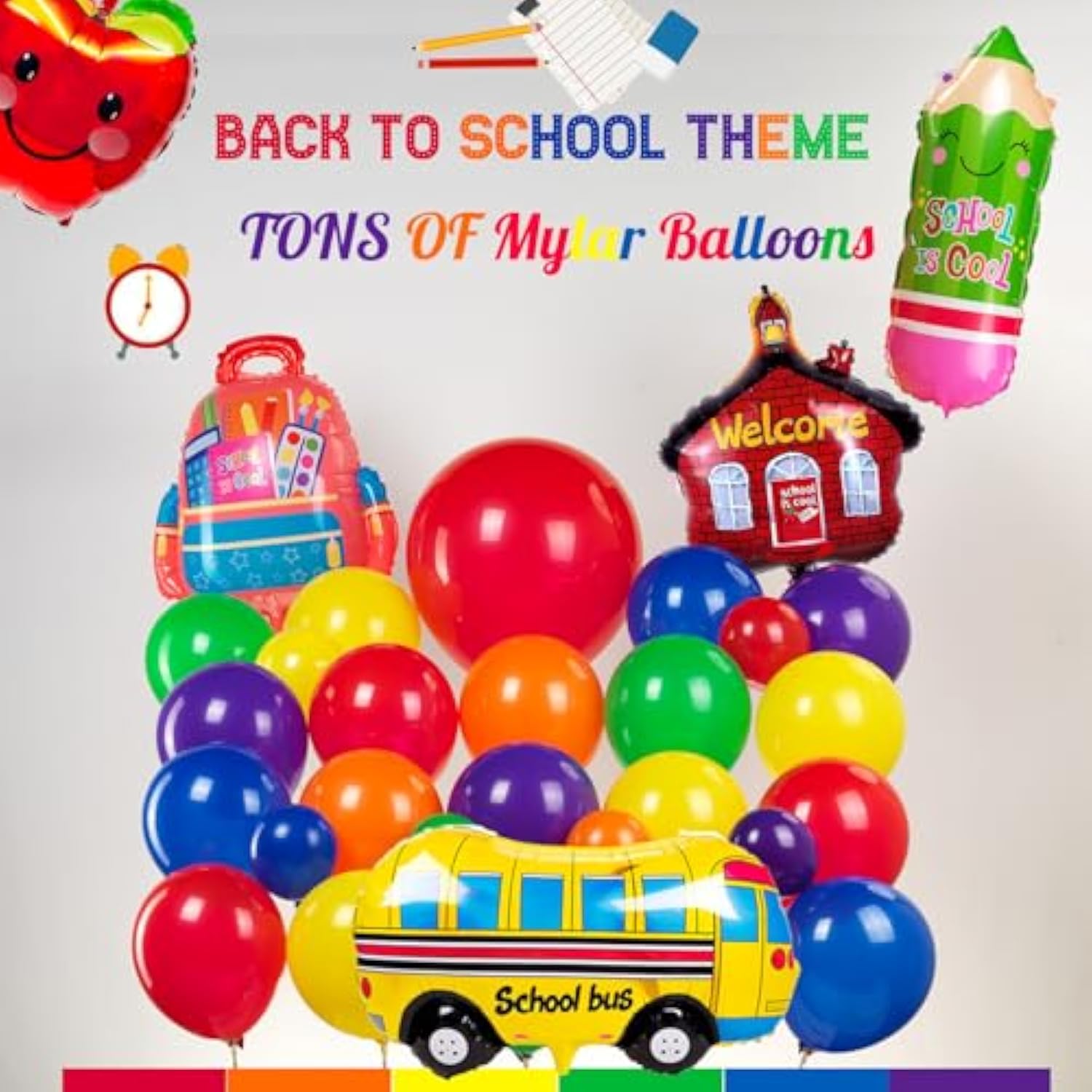Wellcome Back To School Balloon Garland Arch Kit 120Pcs With Apple School Bus Classroom Pencil Mylar Balloon For Back To School Kid Birthday Party Decorations