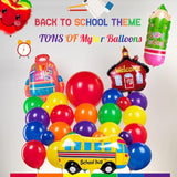 Wellcome Back To School Balloon Garland Arch Kit 120Pcs With Apple School Bus Classroom Pencil Mylar Balloon For Back To School Kid Birthday Party Decorations