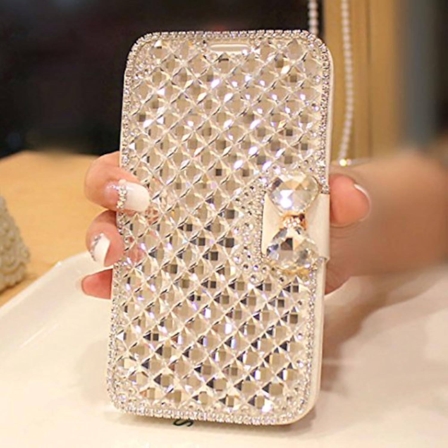 Luxury Crystal Diamond Rhinestone Wallet Case for Women iPhone 13, Cute Shiny Bling Glitter Bowknot Flip Stand Protective Full Body Cover with Card Slot