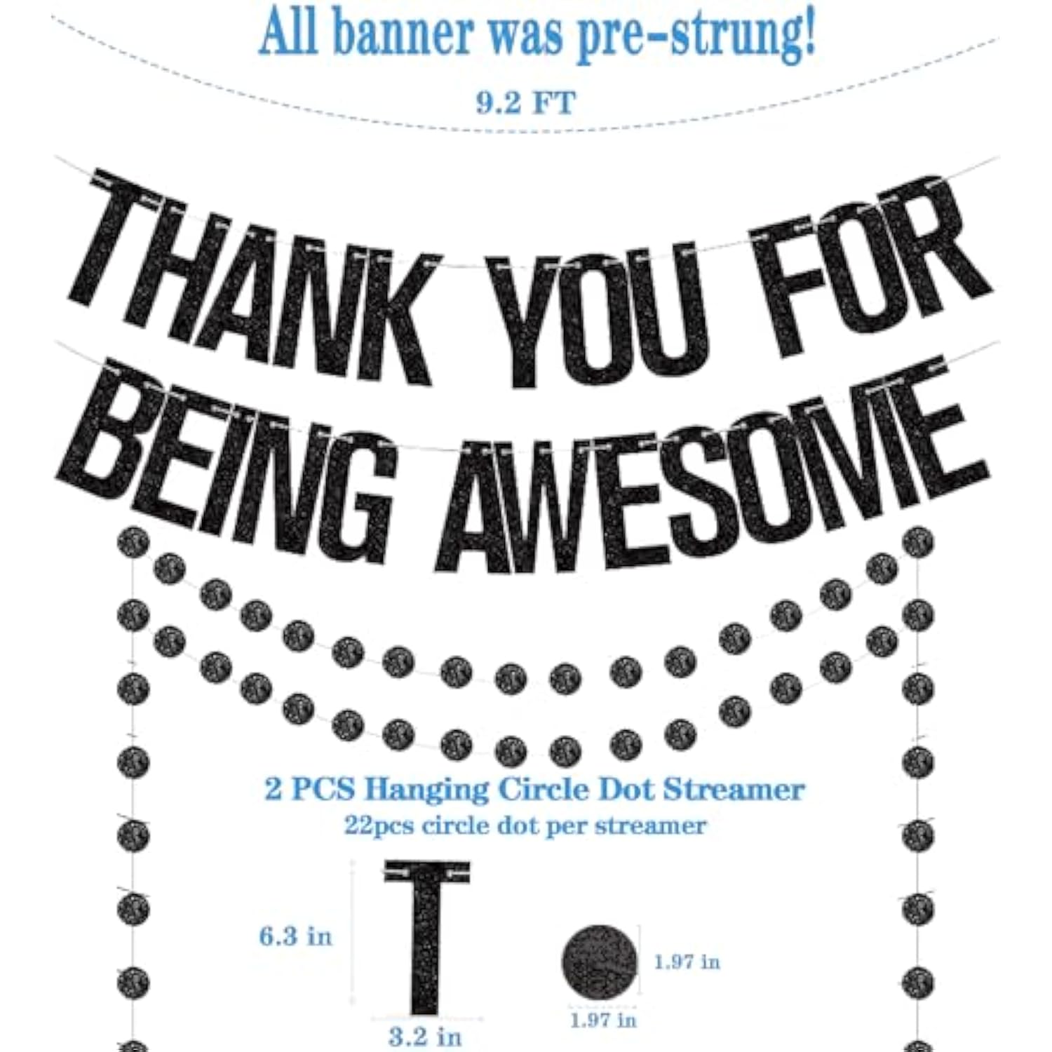 Pre-Strung Thank You For Being Awesome Black Banner,No Need Diy Cute Banner Sign Decorations With 2Pcs Hanging Circle Dot Streamer For Retirement Graduation Going Away Office Job Change Goodbye Party