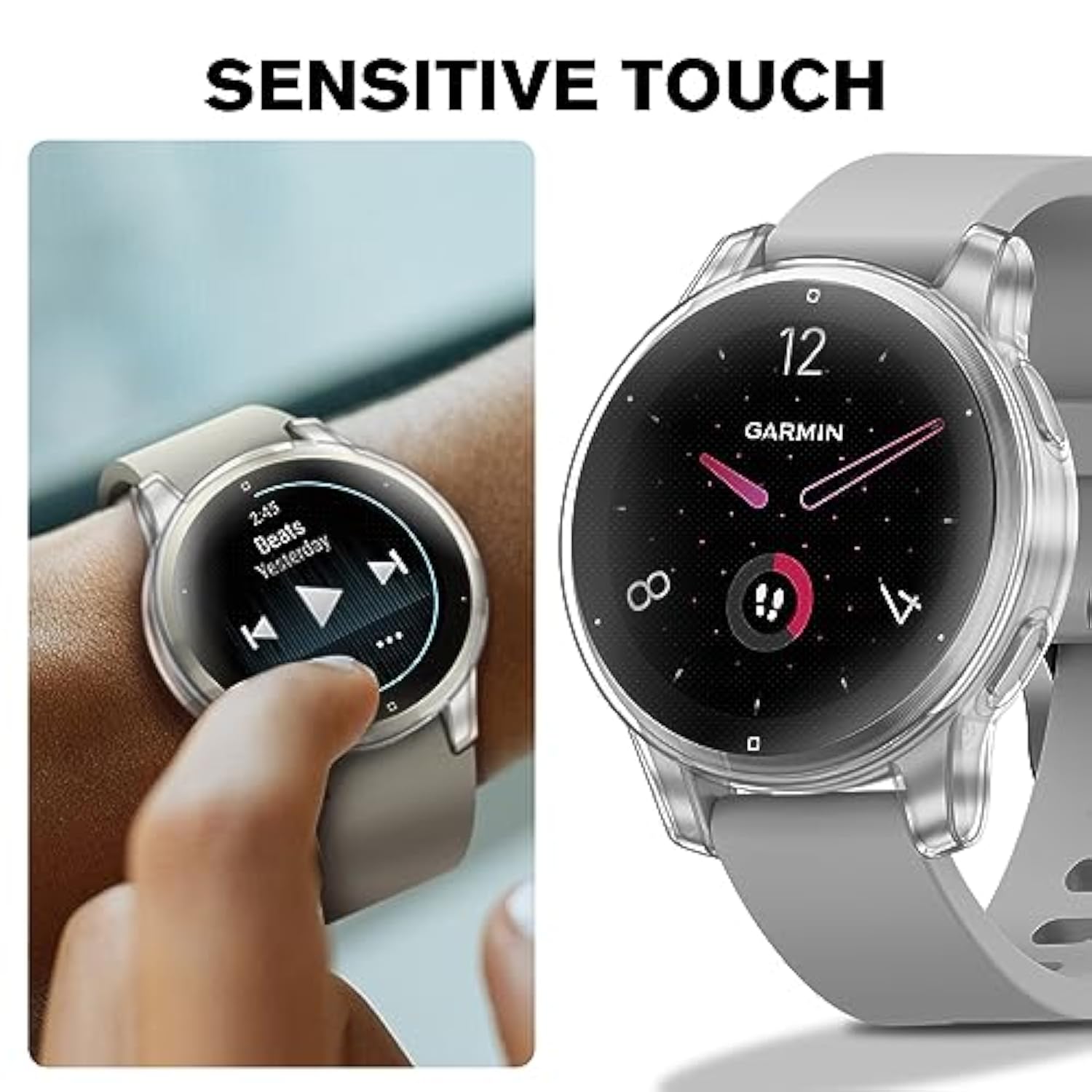Fintie 3 Packs Screen Protector Case Compatible with Garmin Venu 2S/Vivoactive 4S, Soft TPU Plated Bumper Full Cover Protective Cases [Scratch-Proof], Black/Clear/Silver
