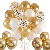50-Pcs Gold & White Balloon Set, 12" Latex Balloons with Ribbon for Parties