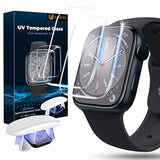 [2 Pack Tempered Glass Screen Protector For Apple Watch Series 9/ Series 8/7 45Mm, [Auto-Dispersion Tech] Full Coverage Waterproof Bubble Free Hd Clear Film For Iwatch Series 9 Series 8/7 45Mm