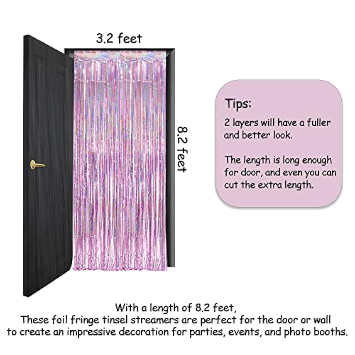 2pcs Pink Tinsel Curtain Party Backdrop Lilac Pink Foil Fringe for Theme Parties