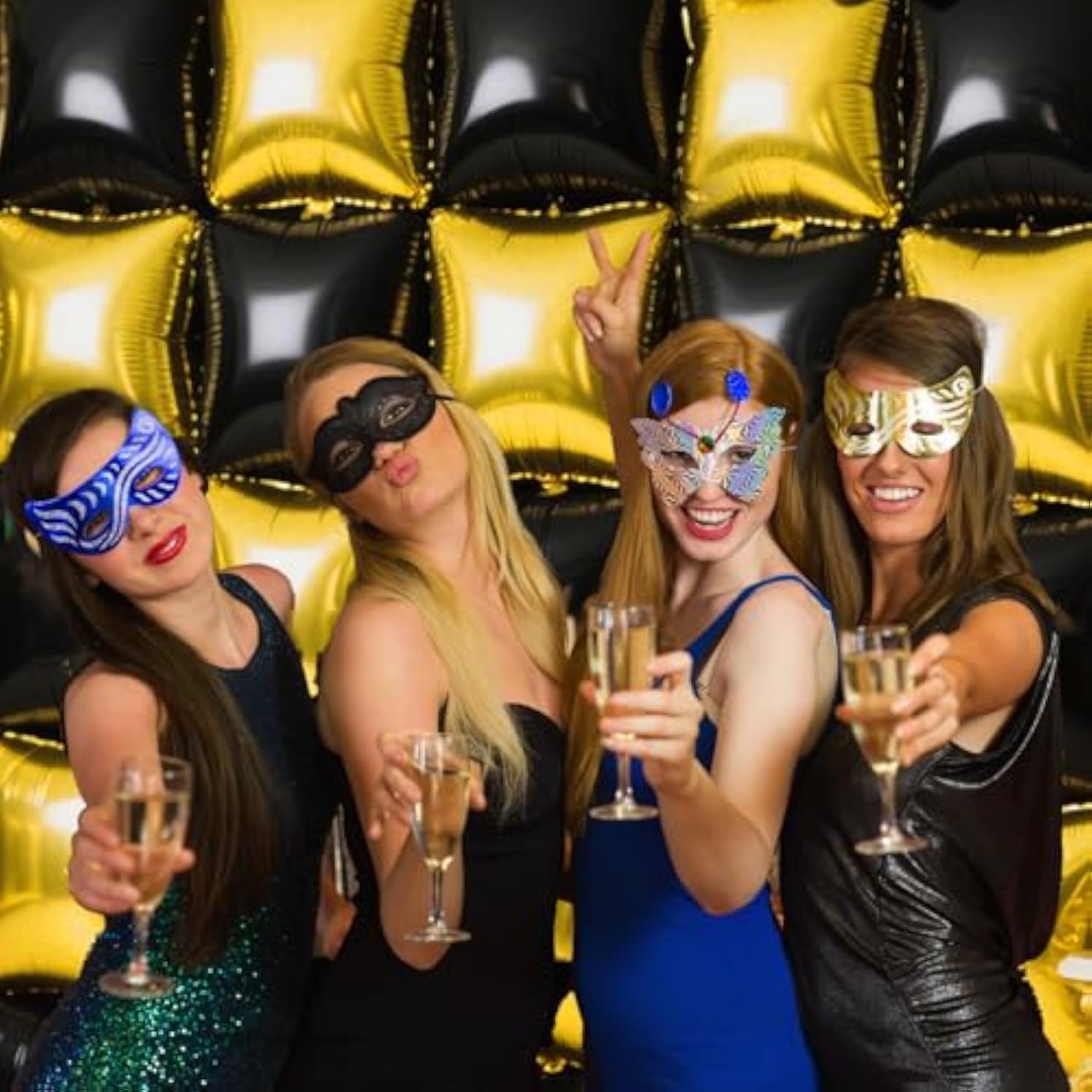 25pcs Black Gold Square Balloons Wall Backdrop for Party Decorations