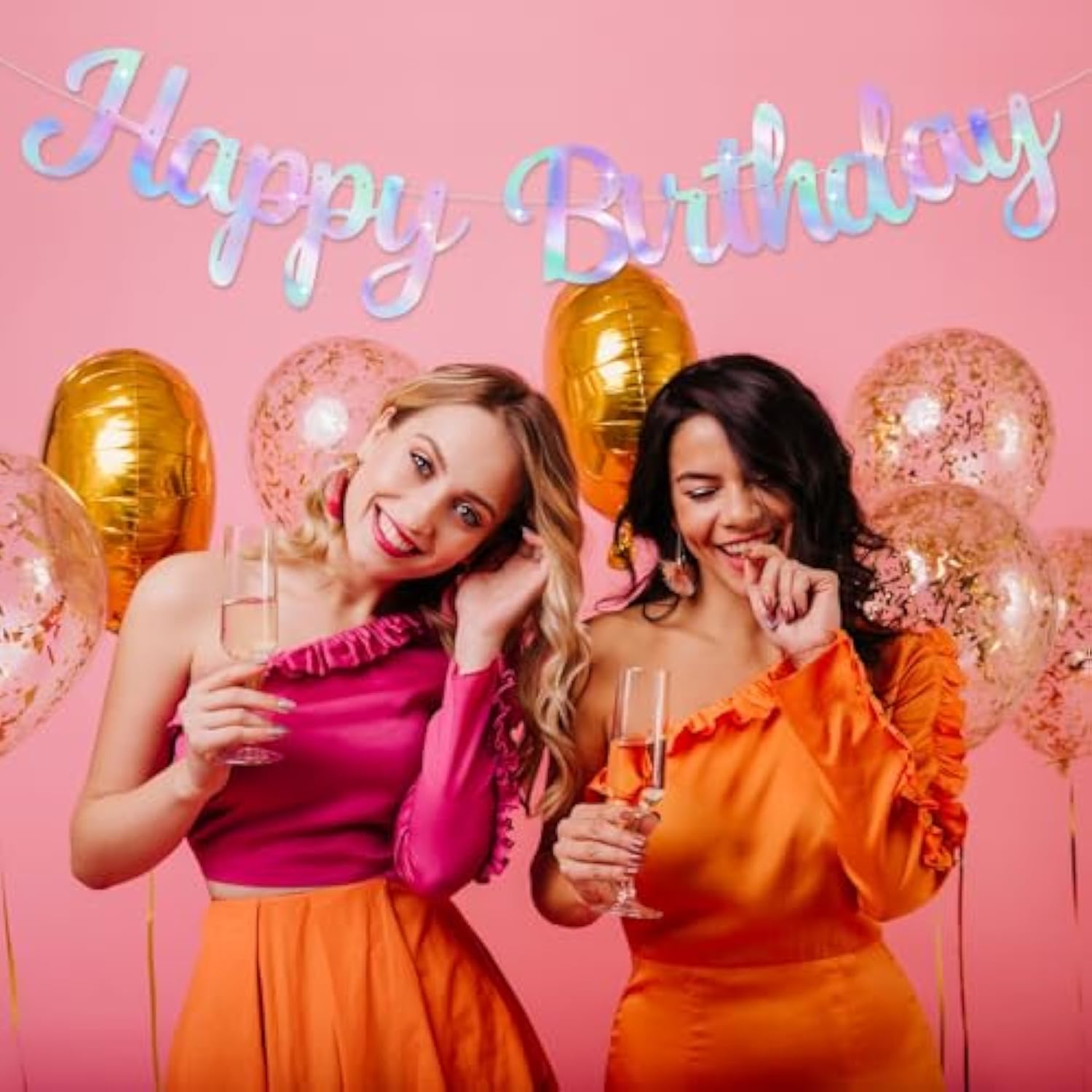 Iridescent Happy Birthday Banner - Pre-Strung Holographic Birthday Sign Garland 10 Feet, No Diy, Happy Birthday Letters For Shiny Retro 70S Disco Women Men Birthday Party Decorations