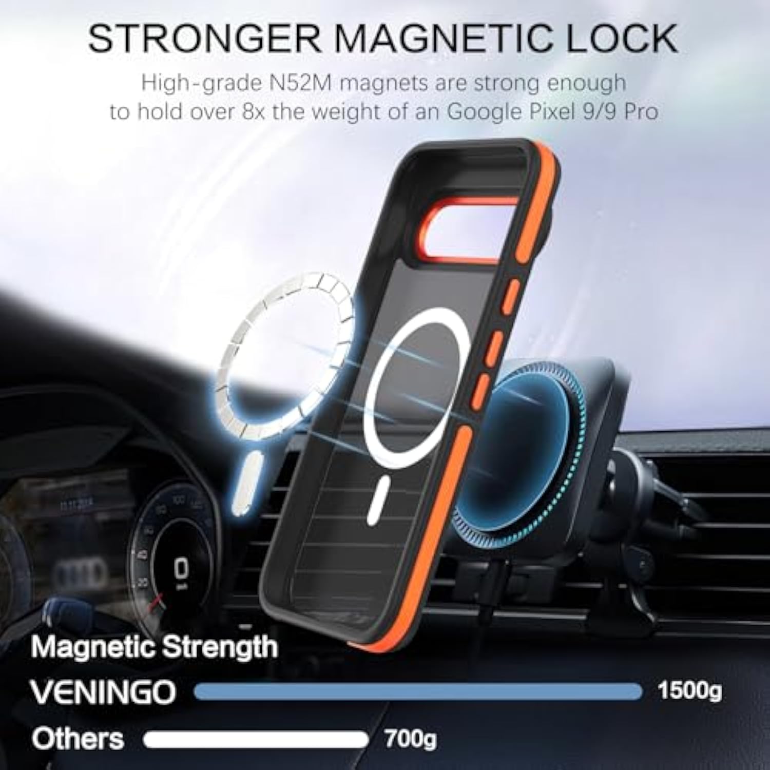 Pixel 9 Pro Case, Pixel 9 Case, Magnetic Compatible With Magsafe Translucent Matte Anti-Slip Edge Design Slim Thin Shockproof Protective Phone Cover For Google Pixel 9/9 Pro 2024, Black/Orange