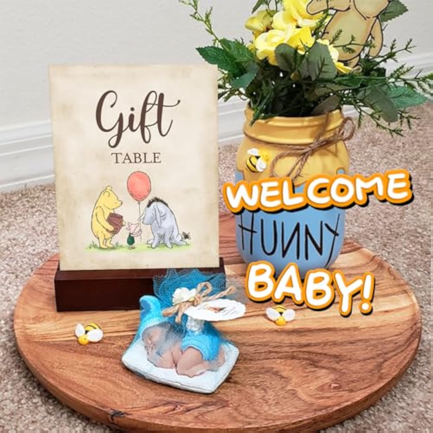 6Pcs Winnie Table Signs A Little Yummy For Your Tummy For Baby Shower Decorations 8X10Inchs Centerpieces Birthday Decorations