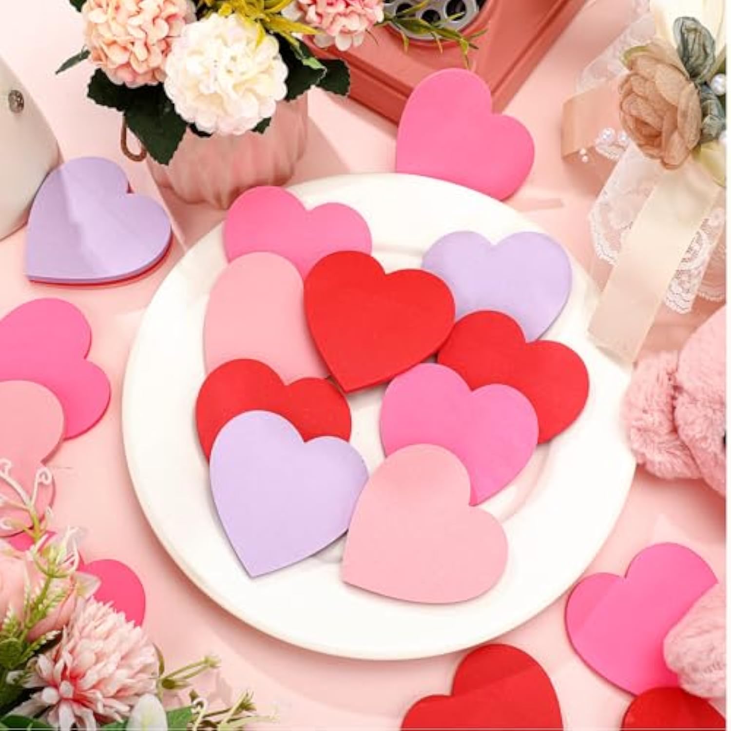 4800 Sheets Heart Shaped Sticky Notes 120 Pads Pink Sticky Notes Bulk 4 Colors Self Adhesive Notepads Memo For Office Back To School Kids Girls Women Gift