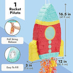- Pull String Rocket Ship Pinata - Outer Space Party Decorations For Astronaut Themed Birthday (Small, 16.5 X 12.5 X 3 In) - Space Themed Party Decorations