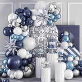 98pcs Blue Silver Balloon Arch Kit with Navy, White, and Star Foil Balloons
