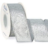 Silver Glitter Wired Ribbon,Silver Ribbon With Metallic Edge,Christmas