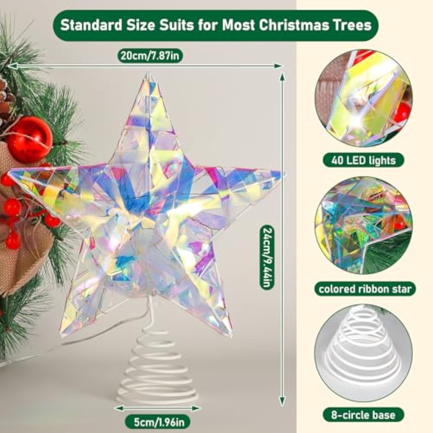 Christmas Tree Topper, Led Star Tree Topper With Remote Control, 8 Lighting Modes, Lighted Tree Topper For Christmas Home Party Decor