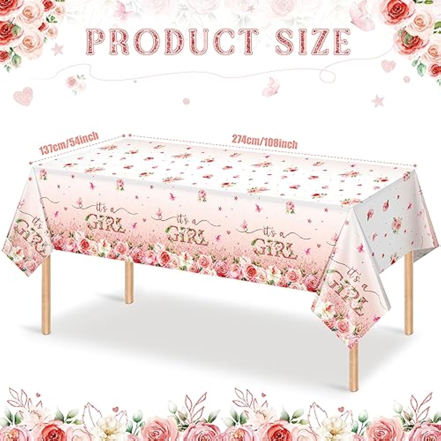 3 Pack Floral Baby Shower Tablecloths - Pink Girl Gender Reveal Decorations