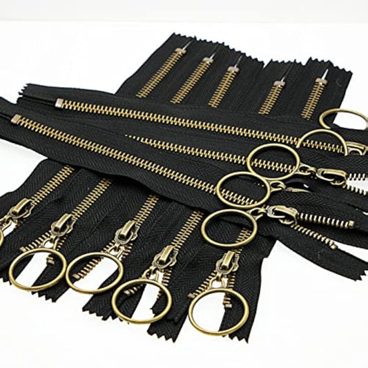 10Pcs 9 Inch Zipper (23Cm) #5 Antique Brass Plated Metal Zippers Close