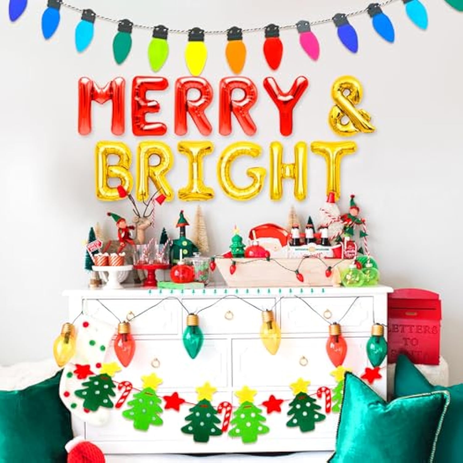 Merry & Bright Balloons Merry And Bright Sign Backdrop Christmas Pajamas Balloons Christmas Party Decoration Supplie