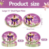 50 PCS Easter He is Risen Paper Plates 11 Inch Disposable Jesus Cross Easter Tableware Easter Party Decorations for Religious Christ Party Spring Lily Floral Supplies