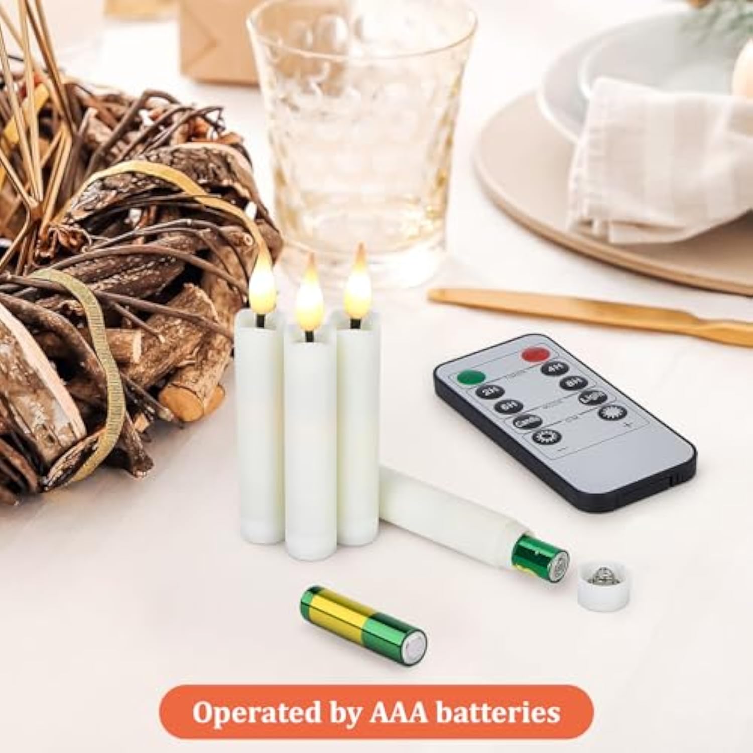 12Pcs Led Taper Candles Light Set Flameless 3D Wick Ivory Candles With Clip-On Christmas Tree Design, 10-Key Remote With Timer, Warm White Light, Battery Operated For Versatile Decoration