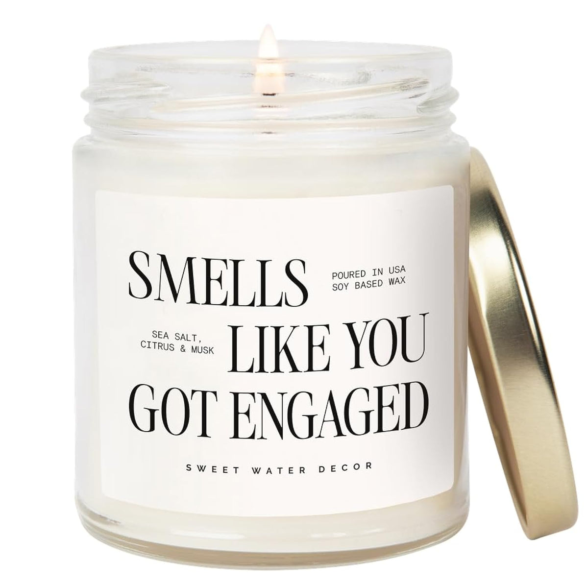 Smells Like You Got Engaged Candle, Engagement Gift For Bride-To-Be Bridal Shower, 9Oz Soy Candle With Gold Lid, Non-Toxic, Sea Salt Citrus Musk Amber Scent, Engagement Decorations