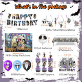 Birthday Decorations, Nightmare Christmas Party Supplies Halloween Birthday Party Decorations Set Includes Banner Balloons Tablecloth Backdrop Hanging Swirls Cake Toppers