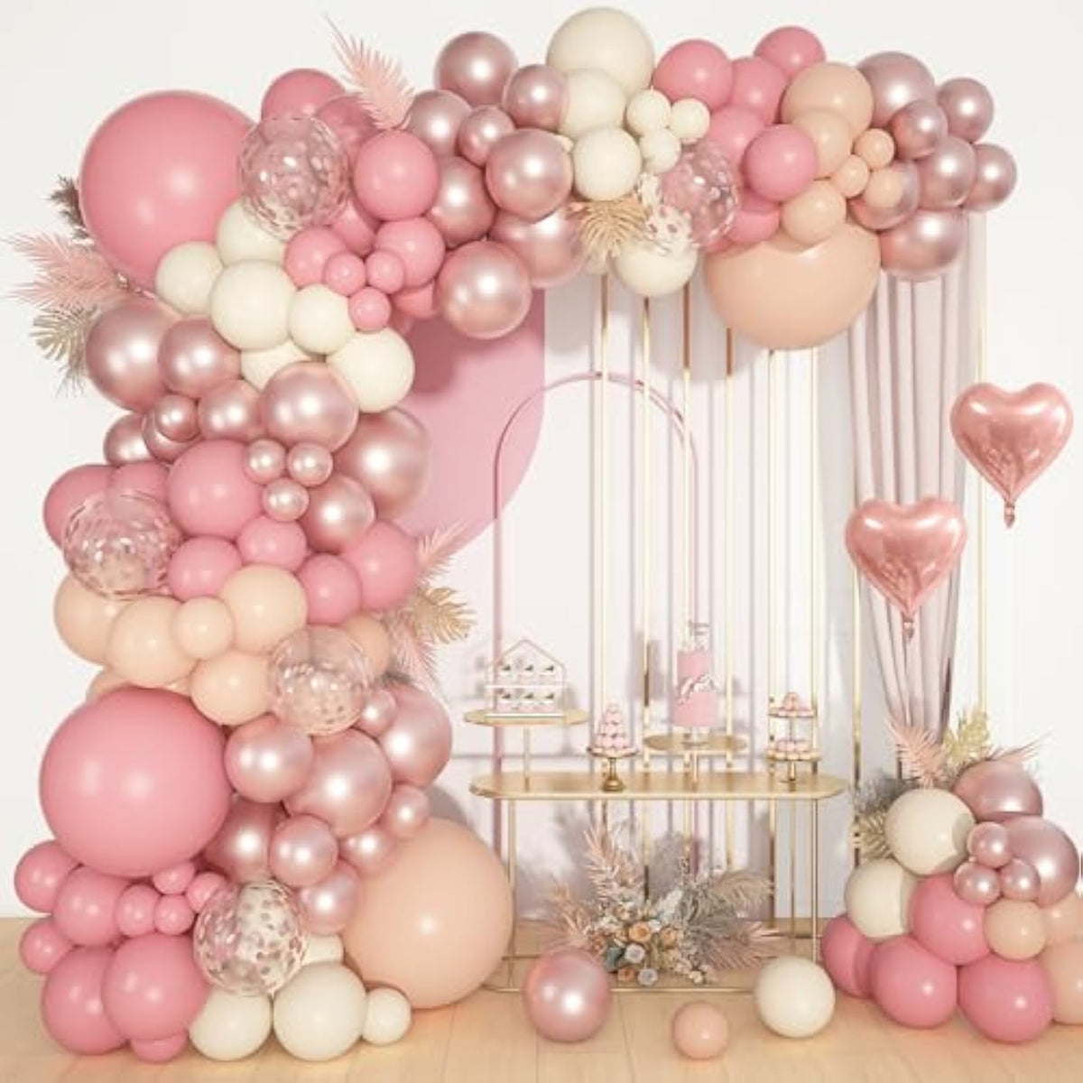 Dusty Pink Balloons Arch Kit, Different Sizes 18 12 10 5Inch Blush Pink Rose Gold Nude Ivory Confetti Latex Heart Foil Balloon For Girls Wedding Baby Shower Boho Birthday Party Decorations