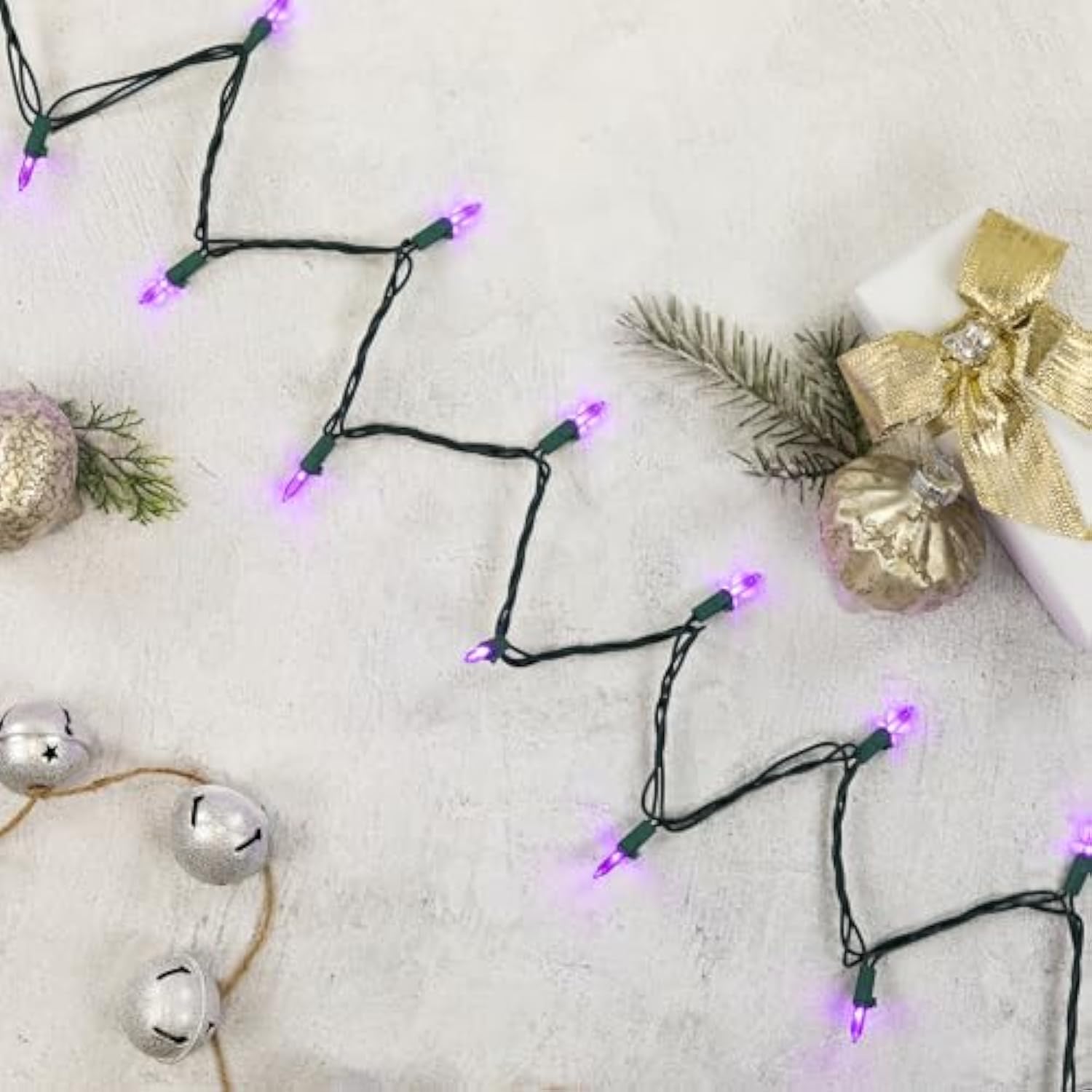 Led Mini Christmas Lights - Purple - 33' Green Wire - 100Ct