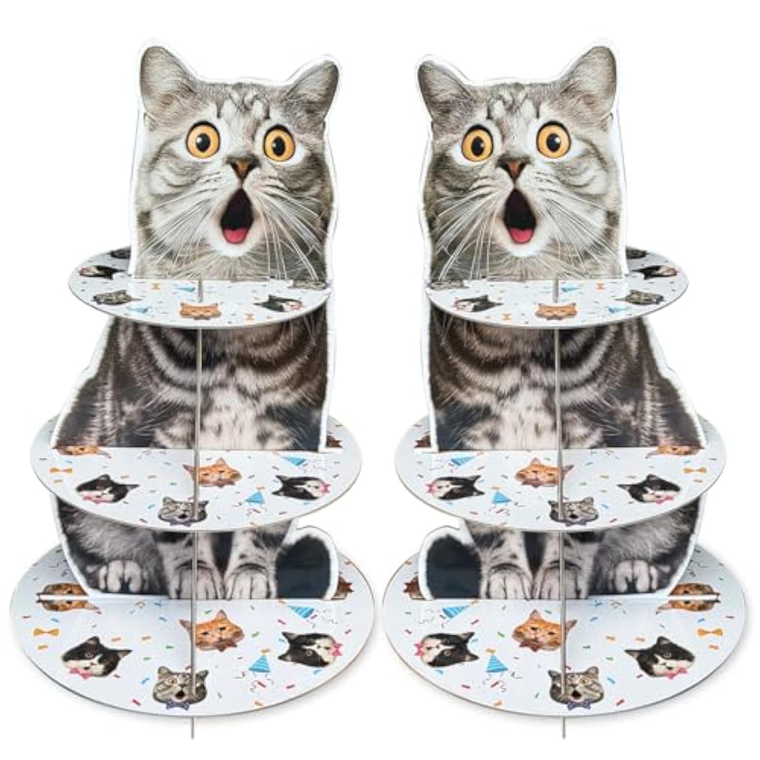 2 Pack Cat Cupcake Stand Birthday Party Decorations Supplies, Cat 3 Tier Cardboard Cupcake Stand Cup Cake Tower Display Dessert Holder Set For Birthday Party Decor Supplies Favors