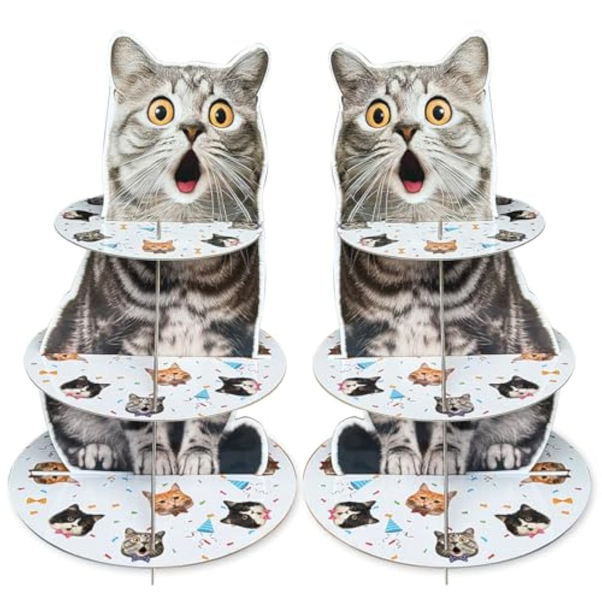 2 Pack Cat Cupcake Stand Birthday Party Decorations Supplies, Cat 3 Tier Cardboard Cupcake Stand Cup Cake Tower Display Dessert Holder Set For Birthday Party Decor Supplies Favors