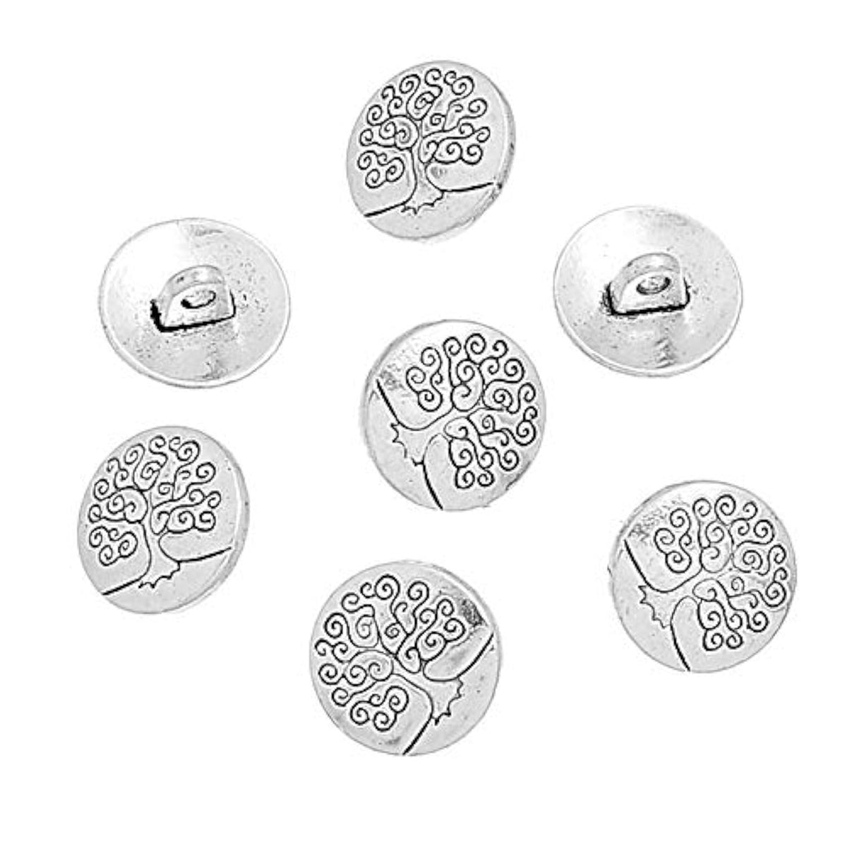 50Pcs 1 Hole Shank Buttons Zinc Alloy Buttons Flat Round Antique Silve