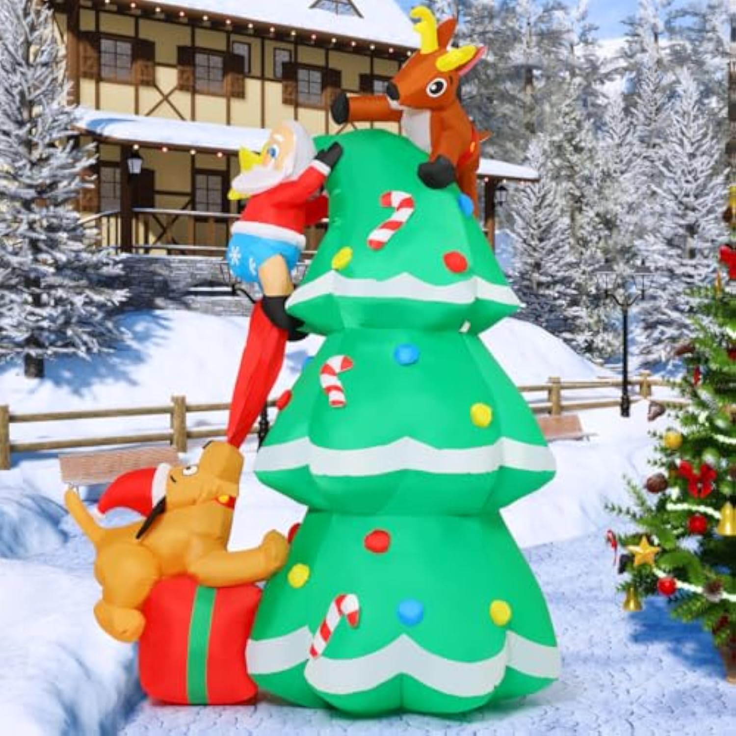 7.3Ft Christmas Inflatables Outdoor Decorations Blow Up Santa Claus Reindeer Dog Christmas Tree Inflatable With Built-In