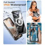 Magnetic For Iphone 16 Pro Max Case Waterproof,Built-In Screen Protector[Ip68 Underwater][Upgrade Military Dropproof][Compatible With Magsafe] Full Body Shockproof Case-Black