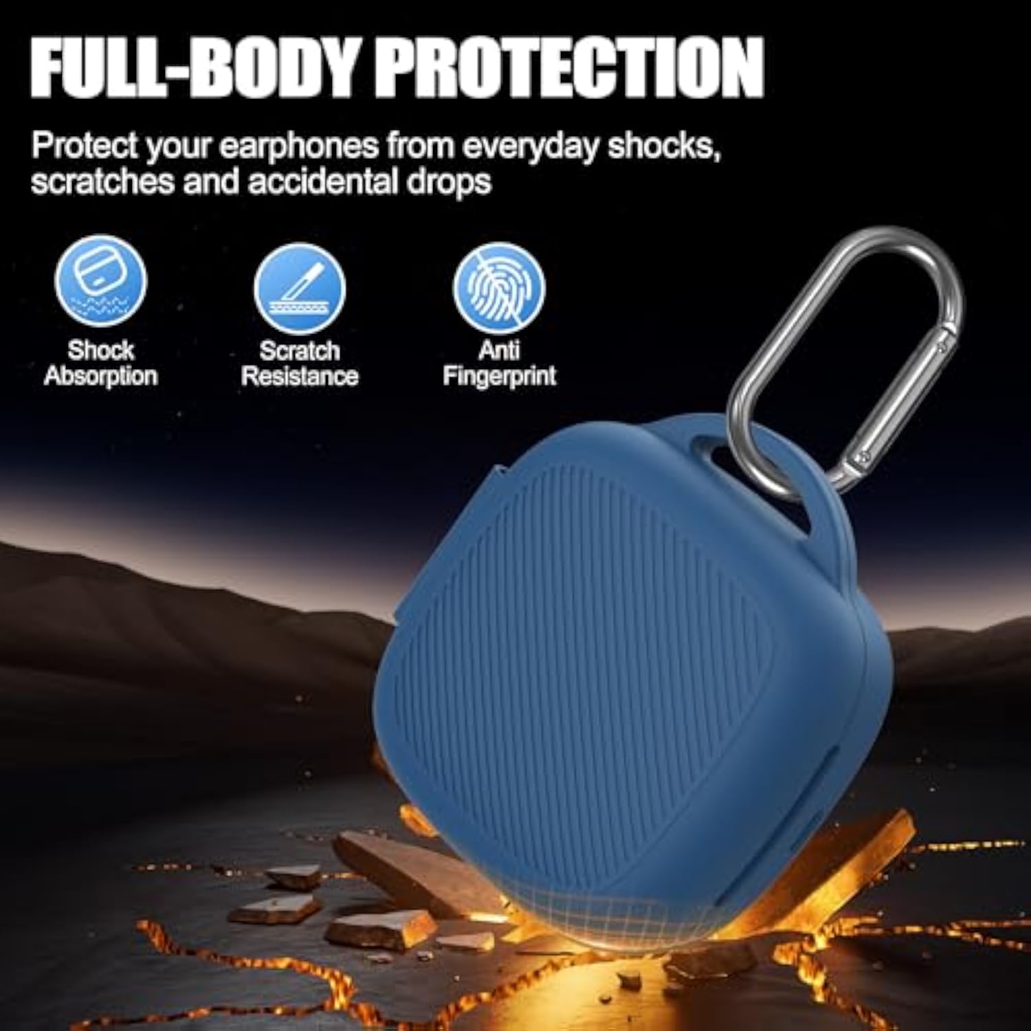 Silicone Case for Raycon Essential Open Earbuds Dark Blue with Carabiner All-Round Protection Scratch-Resistant Washable Soft Skin Wireless Open Ear Headphones Ultra-Lightweight Cover