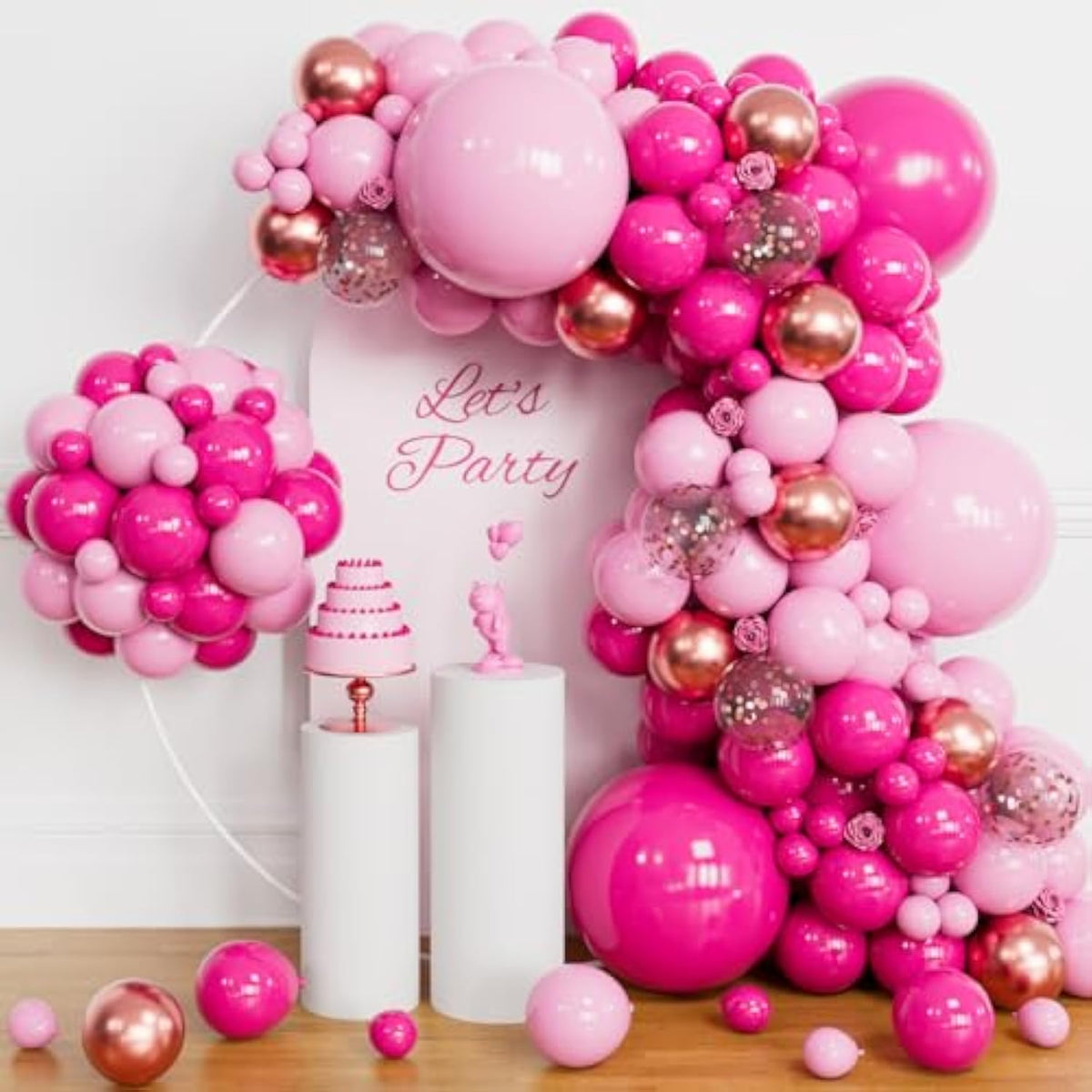 Pink Balloon Garland Arch Kit, 142Pcs Hot Pink Rose Gold Balloons With
