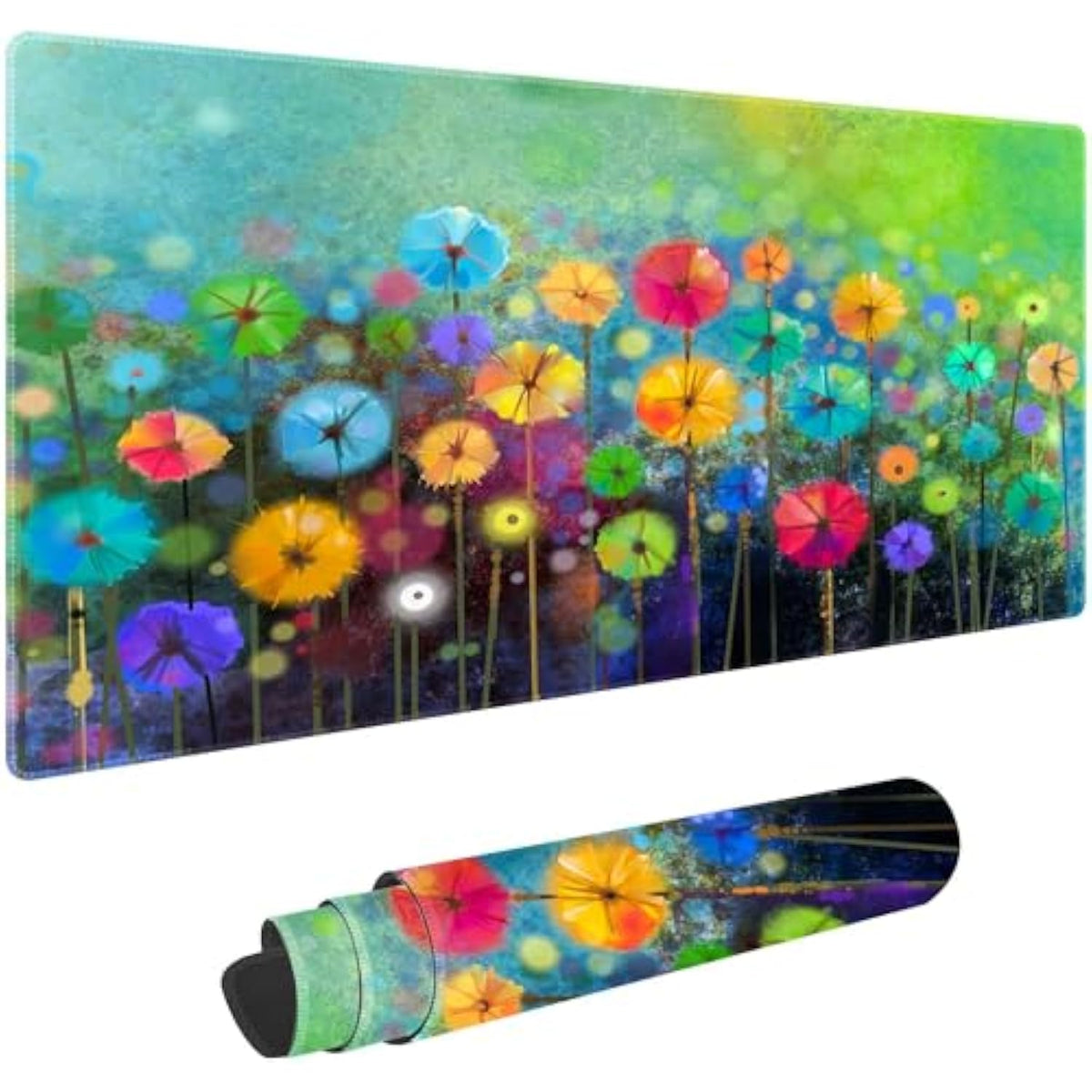 Watercolor Flowers Customized Large Extended Gaming Mouse Pad With Stitched Edges And Non-Slip Rubber Base,Suitable For Office And Home Use,31.5X15.7 Inches