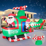 6.5Ft Christmas Inflatable Santa Claus On Helicopter Outdoor Decorations With Bright Led Lights, Christmas Blow Up Santa