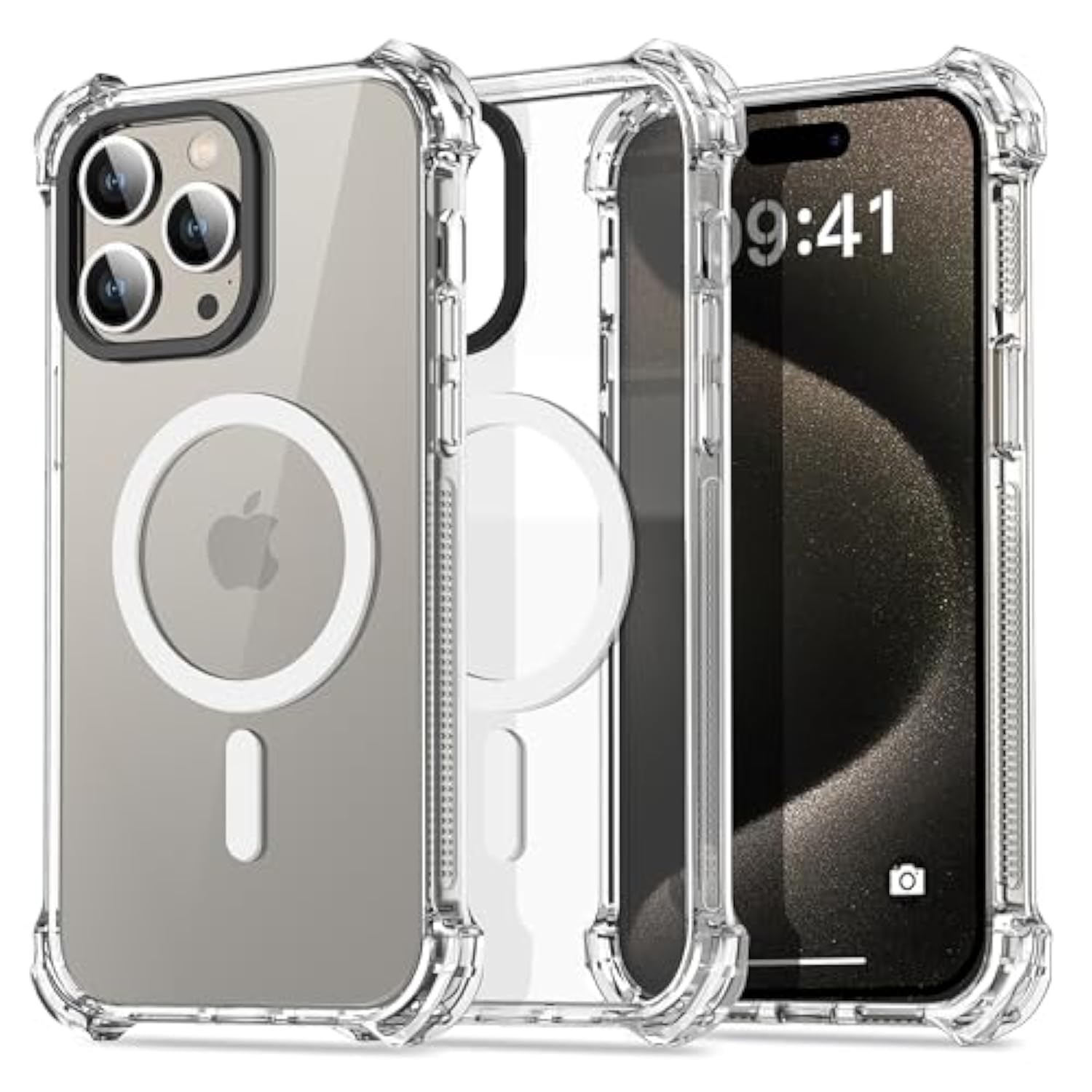 Clear Bounce Case For Iphone 15 Pro Max Titanium Compatible With Magsafe, Shockproof Protective [Non-Yellowing] [Military Grade] Magnetic Mag Safe Hard Phone Cover For Iphone 15 Promax
