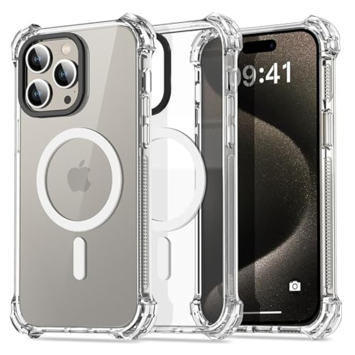 Clear Bounce Case For Iphone 15 Pro Max Titanium Compatible With Magsafe, Shockproof Protective [Non-Yellowing] [Military Grade] Magnetic Mag Safe Hard Phone Cover For Iphone 15 Promax