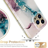 For Iphone 15 Pro Max Case With Built-In Screen Protector,Durable Cover With Fashionable Designs For Women Girls,Protective Phone Case 6.7" Turquoise Pink Marble