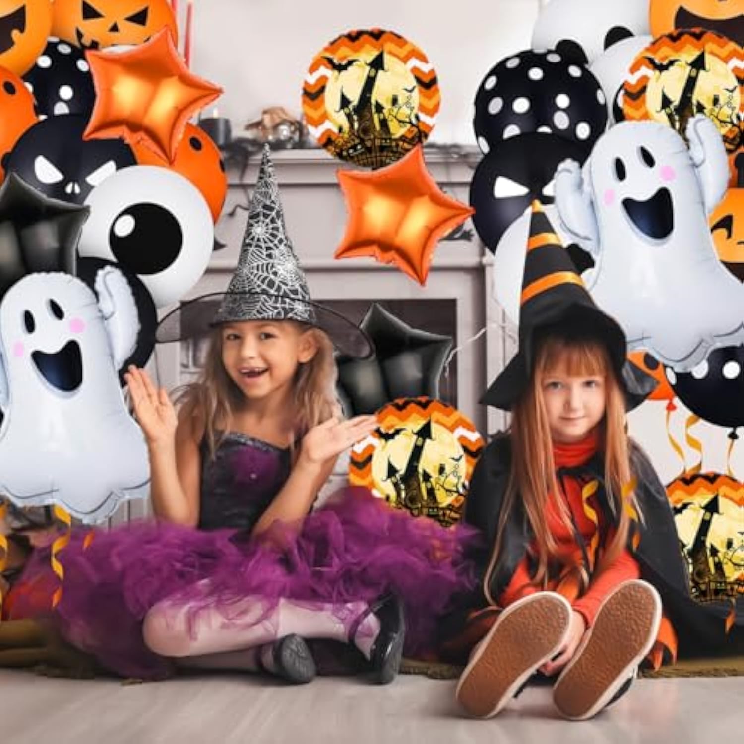 Halloween Foil Balloons – Ghost Balloons with Orange & Black Star Decorations