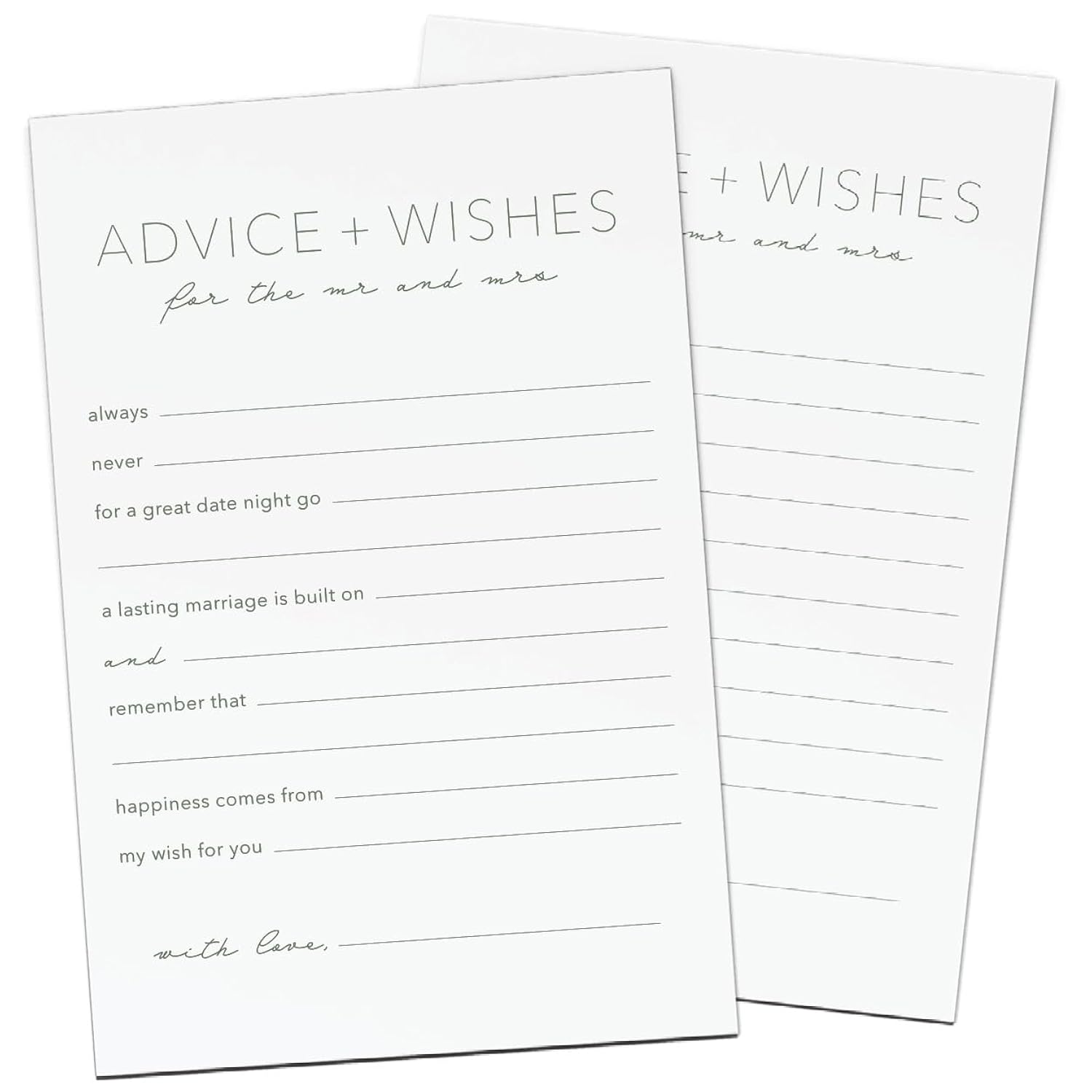 Advice And Wishes For The Mr And Mrs, Minimalist 6X4 Pack Of 50, For Wedding Games For Reception, Bridal Shower Bingo, Best Wishes Cards, Wedding Bingo Game
